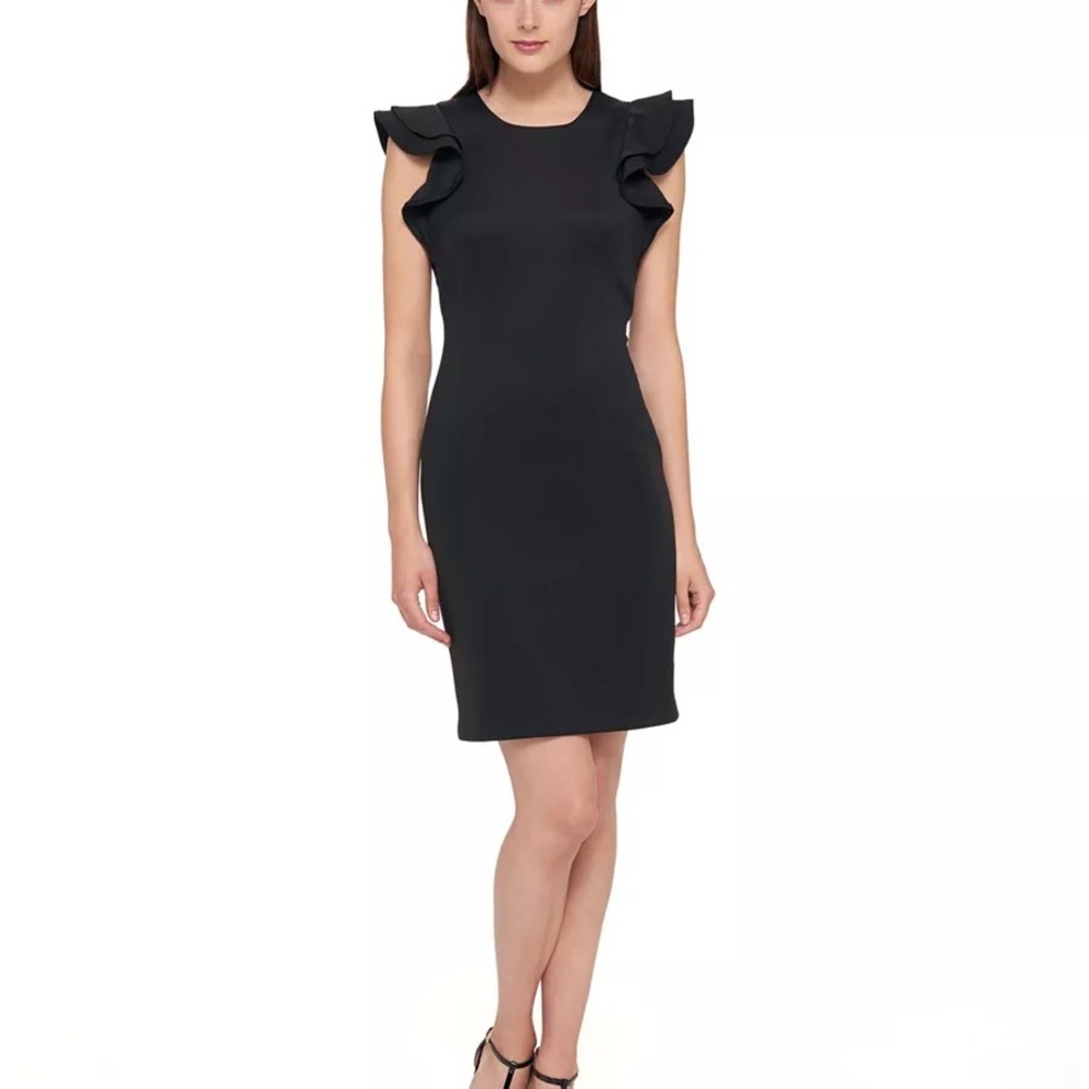 Tommy Hilfiger Ruffle‑Sleeve Scuba Sheath Dress – Black - Picture 1 of 1